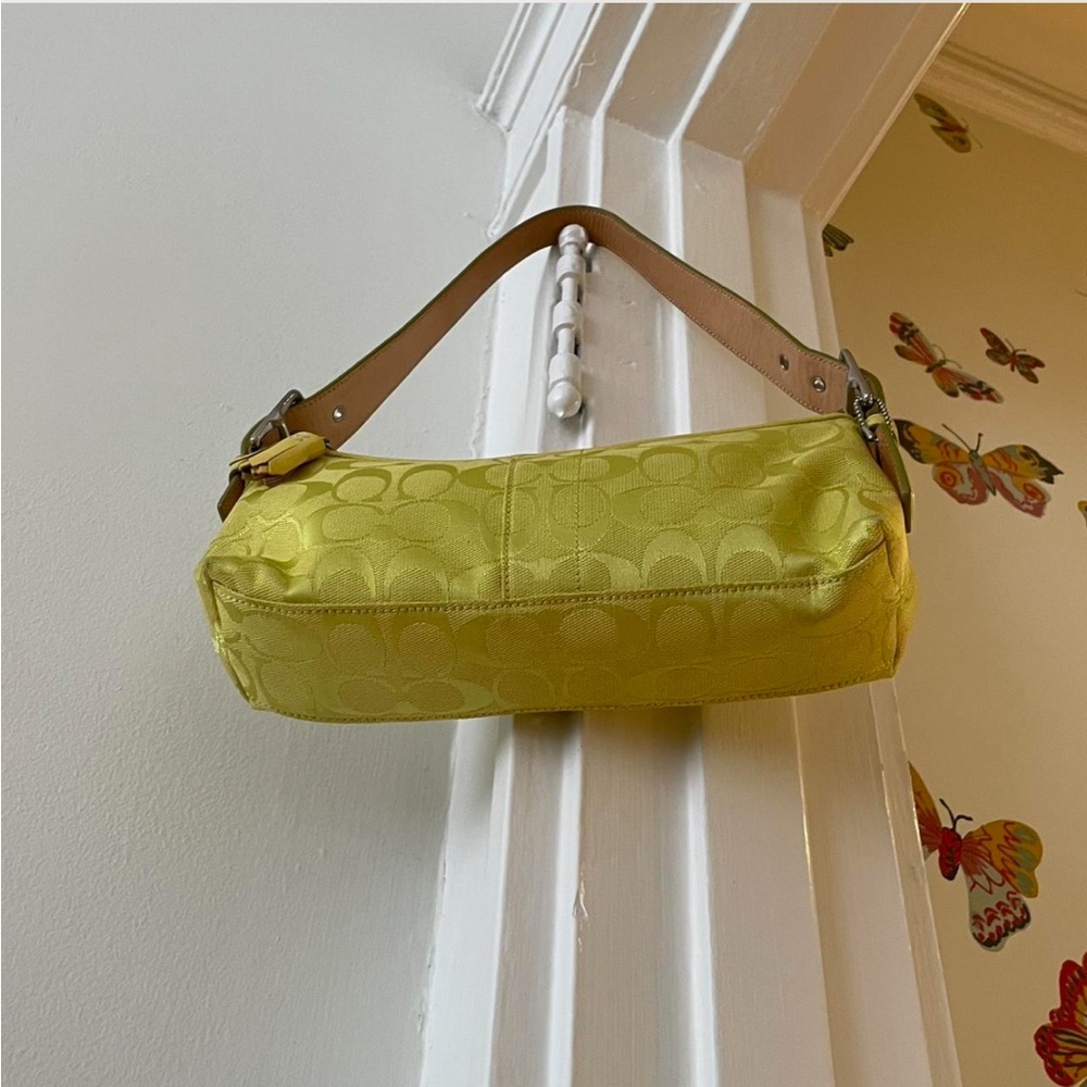 Coach Yellow Green Signature Jacquard Shoulder Bag with Leather Trim - Picture 4 of 8